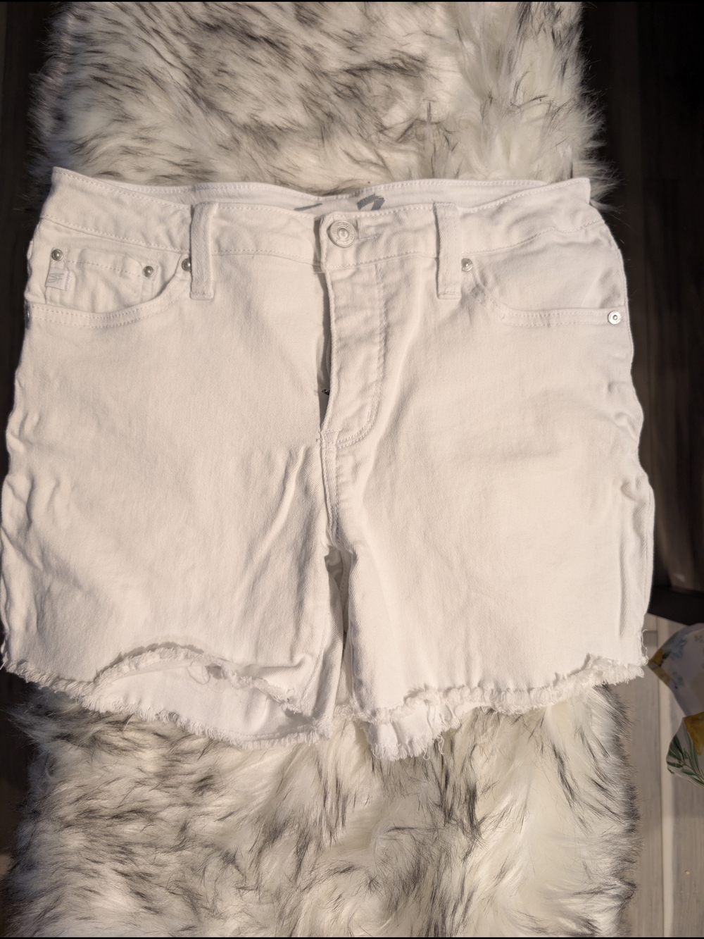 Seven7 White Denim Frayed Hem Shorts